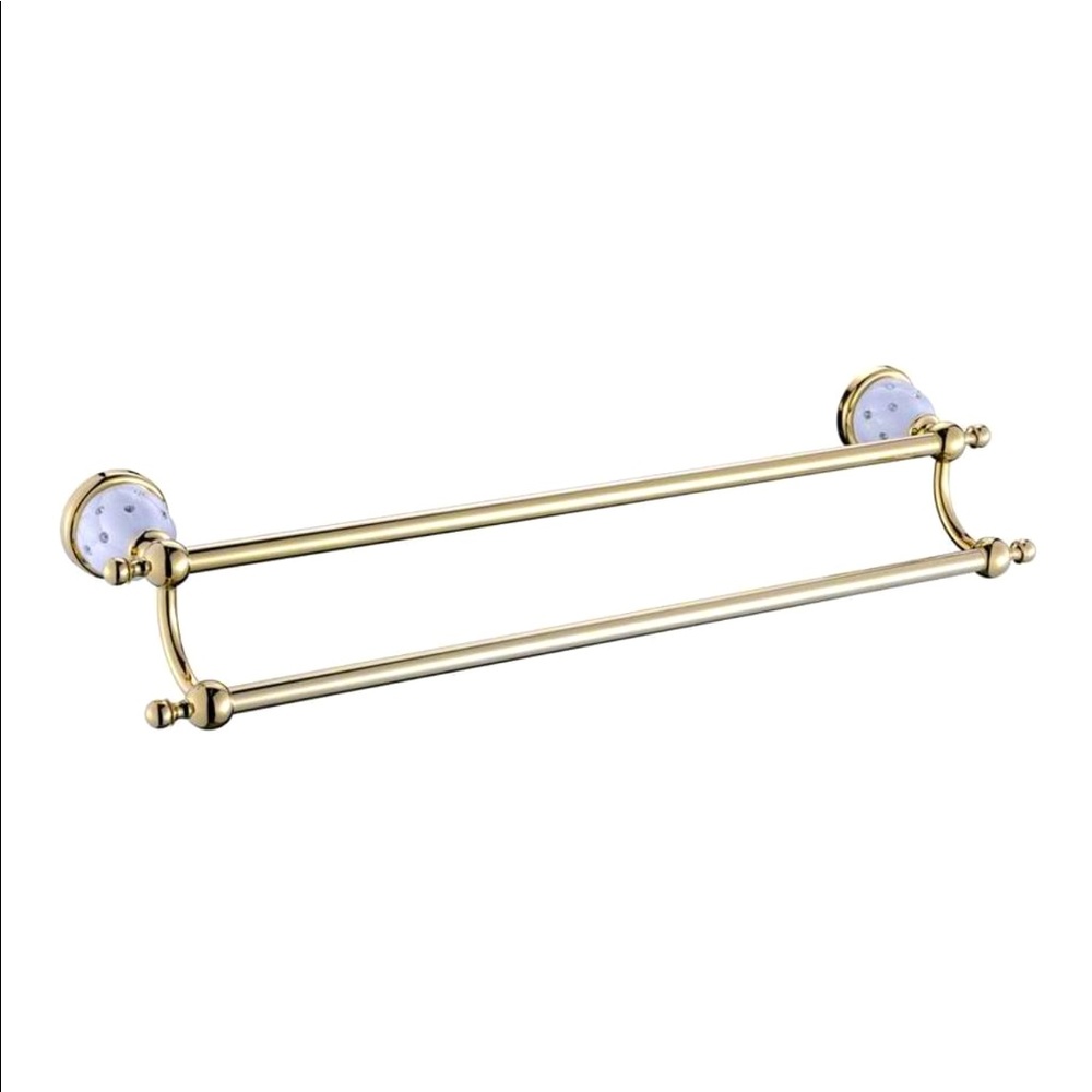 Fancy mounted double towel bar with crystals white and gold